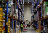 Order processing at the storage area of Czech online grocer Rohlik Group in Prague