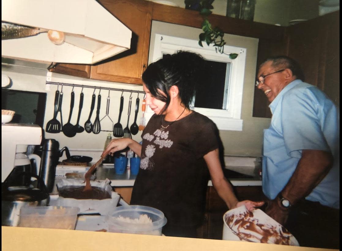 Cindy Gladue, cooking in the kitchen. Her family says Gladue always made breakfast for her mother, Donna McLeod. (Submitted by Donna McLeod - image credit)