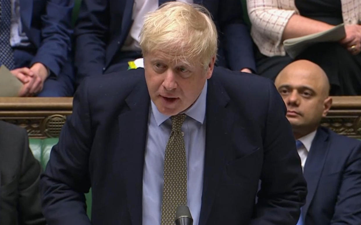 Prime Minister Boris Johnson speaks during Prime Minister's Questions in the House of Commons, London.