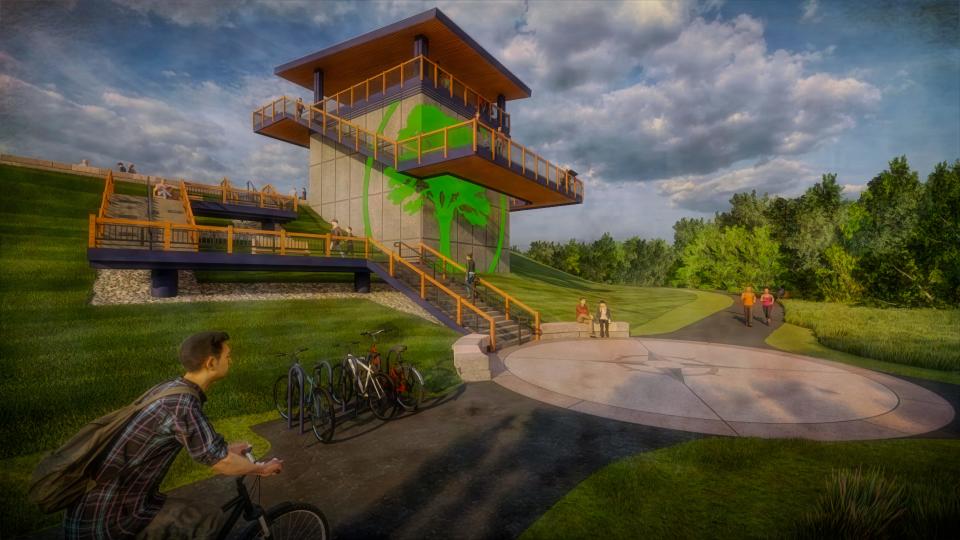 A new master plan for Lake Medina includes a concept to turn the former pump house into an observation platform, as shown in this rendering from the Medina County Park District.