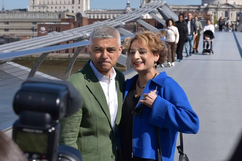 Sadiq Khan with his wife Saadiya on Millenium Bridge