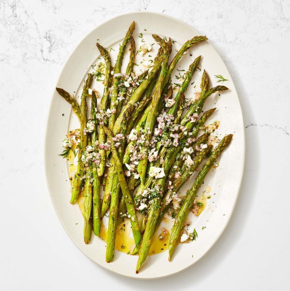 Air Fryer Asparagus Salad with Feta Vinaigrette