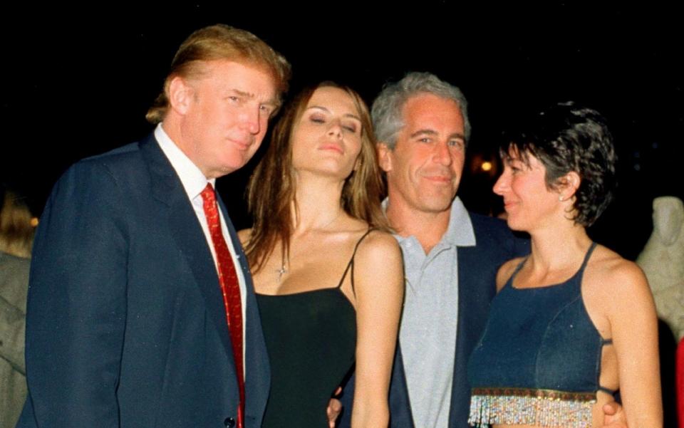 Ghislaine Maxwell, right, and Jeffrey Epstein, with Donald and Melania Trump at the Mar-a-Lago club in 2000 - Archive Photos