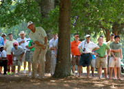 Davis Love III hits his second shot on the par 4 9th hole during the first round of the FedEx St. Jude Classic at TPC Southwind on June 7, 2012 in Memphis, Tennessee. (Photo by Andy Lyons/Getty Images)