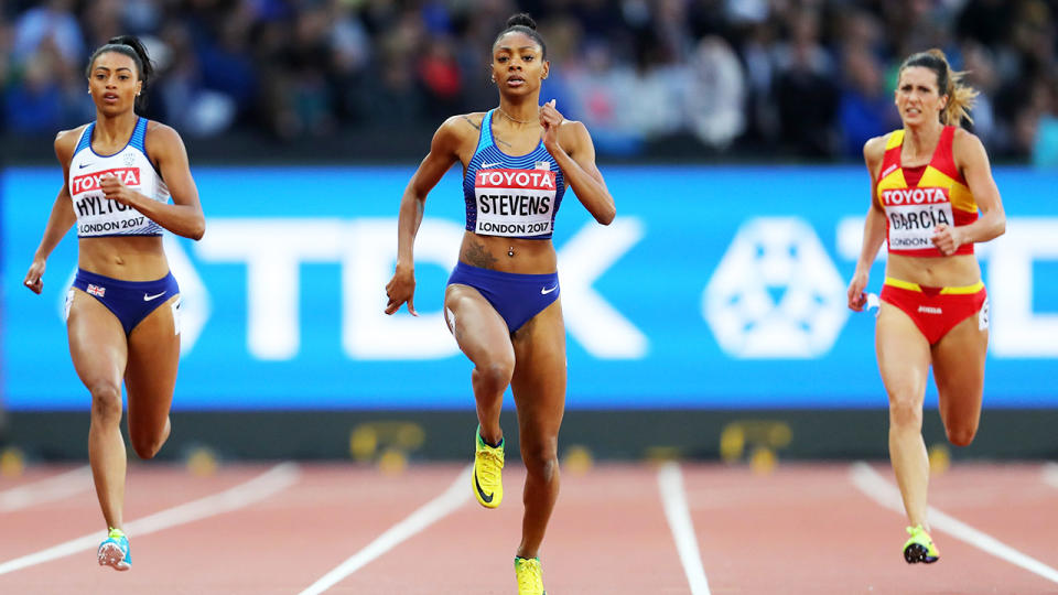 Deajah Stevens, pictured here competing at the 2017 World Athletics Championships in London.