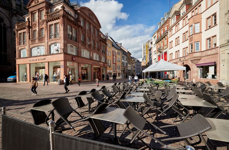 A closed terrace is pictured in Mulhouse