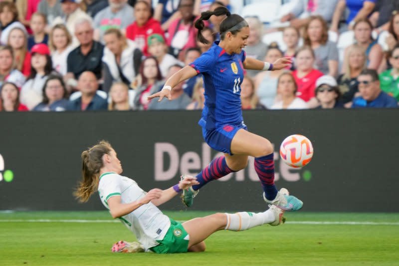 United States Women's National Team striker Sophia Smith (R) is expected to be one of the top performers at the 2023 Women's World Cup. File Photo by Bill Greenblatt/UPI