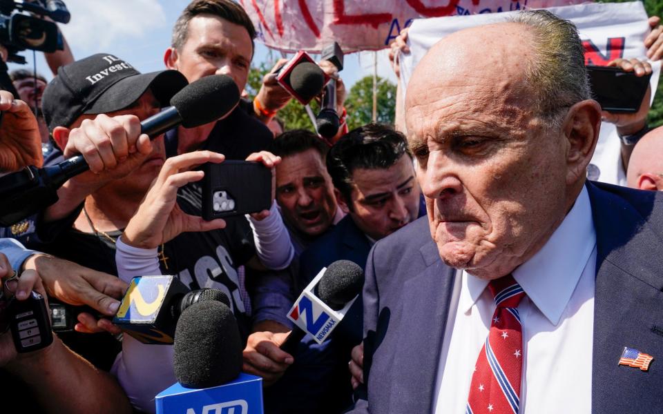 Rudy Giuliani outside the Fulton County Jail in Atlanta