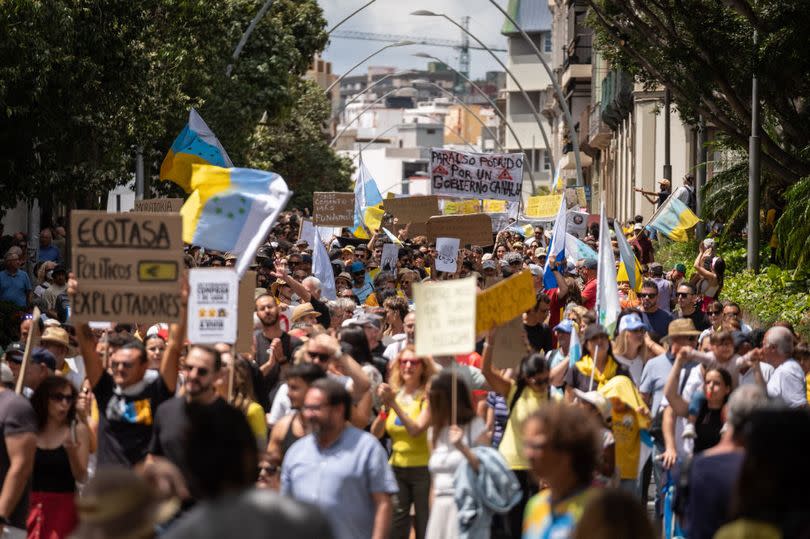 Thousands of people demonstrate against tourism policies on the island of Tenerife, Canary Islands, Spain