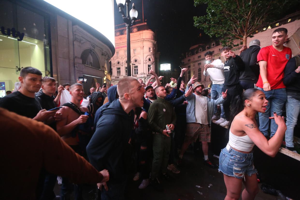 Soccer fans in central London on Sunday.