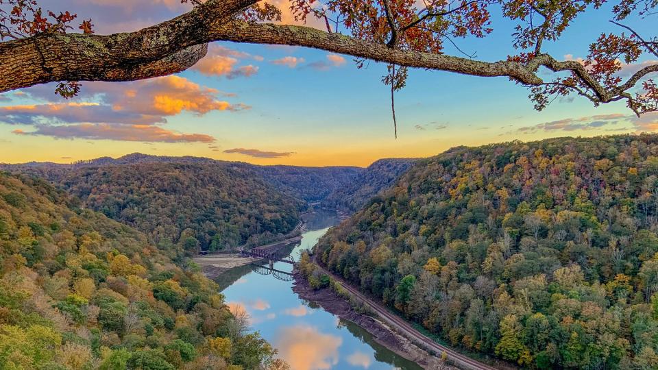 Sunset reflections on the New River in West Virginia