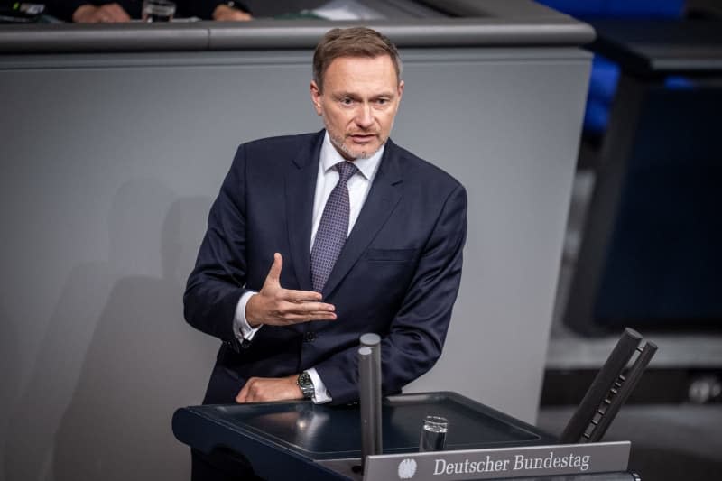 Christian Lindner, German Minister of Finance, speaks at the first reading of the Budget Financing Act 2024 in the Bundestag. Michael Kappeler/dpa