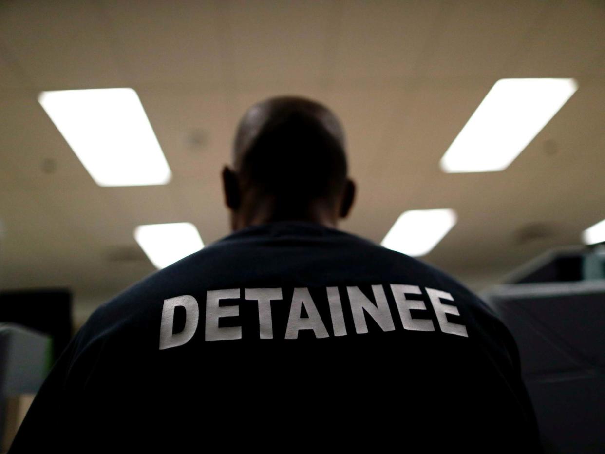 A detainee at a US immigration detention center in California earlier this year: AP