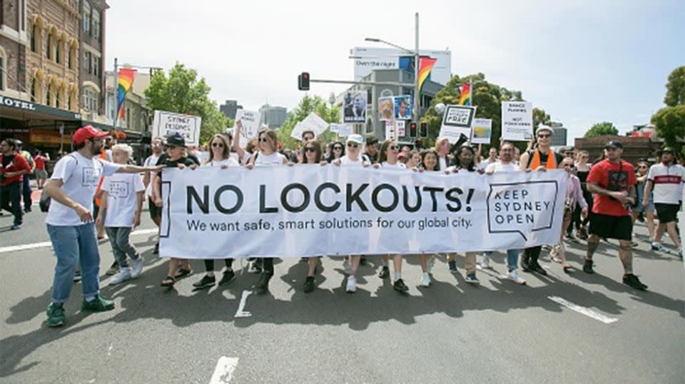 Many protests were held against the controversial lock-out laws after they were introduced in 2014. Photo: AAP