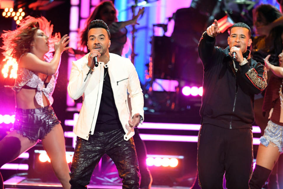 <p>Luis Fonsi (left) and Daddy Yankee (right) perform onstage during the 60th Annual Grammy Awards at Madison Square Garden in New York City on January 28, 2018. (Photo: Getty Images) </p>