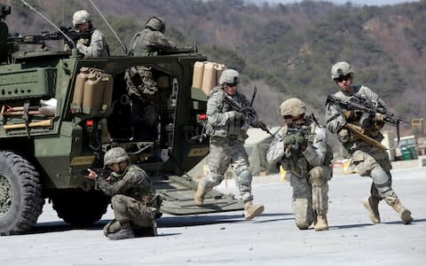 The Pentagon says the annual US-South Korean military exercises that had been postponed for the Pyeongchang Winter Olympics will begin April 1 - Credit:  Lee Jin-man/AP