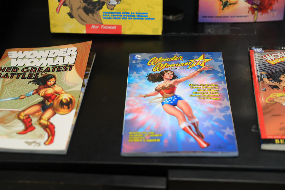 <p>Wonder Woman books and collectibles displayed at the Midtown Comics in New York City. (Gordon Donovan/Yahoo News) </p>