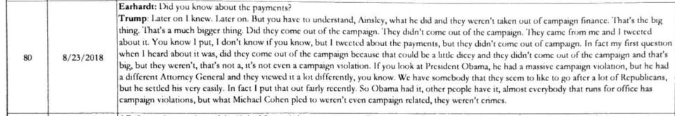 The hush money payments "came from me," Donald Trump told Fox & Friends in 2018.