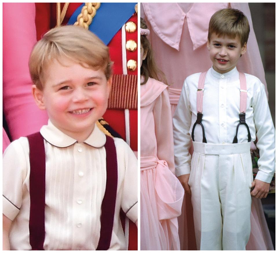 <p>Aquí están padre e hijo luciendo tirantes. La imagen de William es de 1988 y la de George de 2017. (Foto: Getty Images). </p>