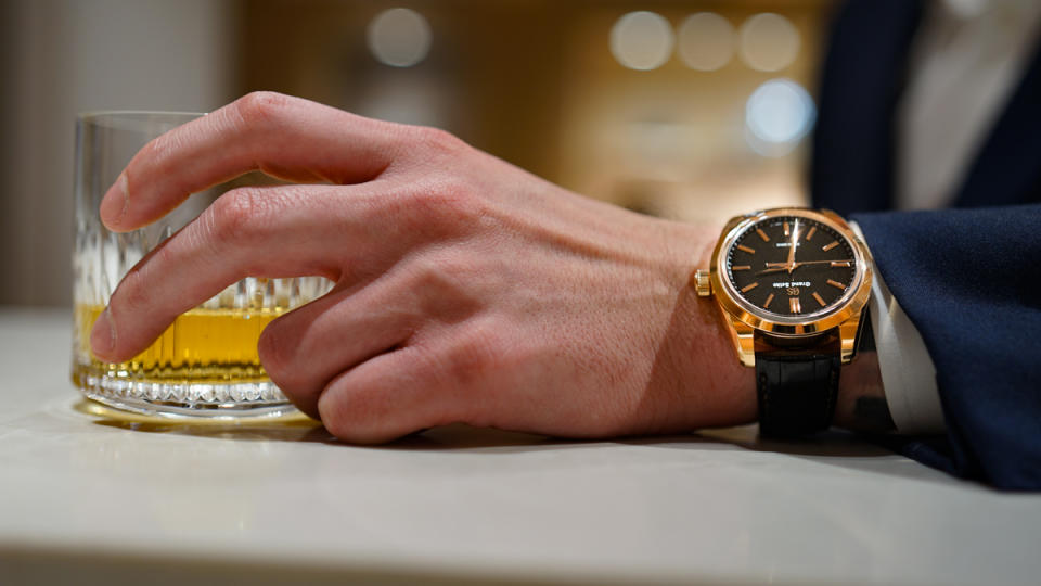 Sipping Whisky with a solid gold Grand Seiko