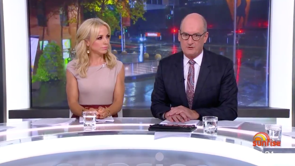 Nat's Sunrise co-host Kochie remained in the studio with Monique Wright. Photo: Channel 7.