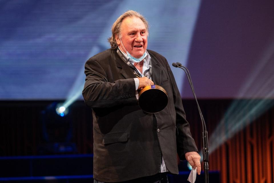 Depardieu picking up a career achievement award at the El Gouna Film Festival in the Egyptian Red Sea resort of el Gouna on 23 October, 2020 (El Gouna Film Festival/AFP via G)