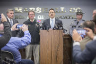 <p>Gov. Matt Bevin speaks during a media briefing at the Marshall County Board of Education following a shooting at Marshall County High School in Benton, Ky., Jan. 23, 2018. (Photo: Ryan Hermens/The Paducah Sun via AP) </p>