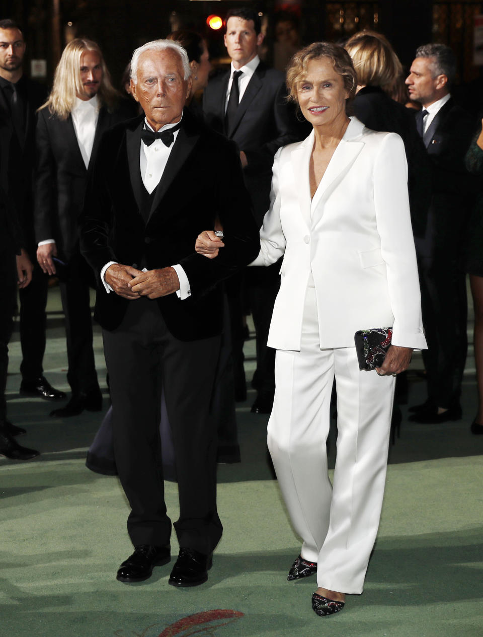Giorgio Armani and Lauren Hutton at the Green Carpet Fashion Awards