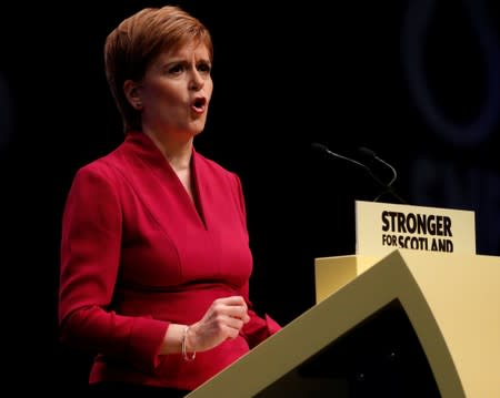 Scotland's First Minister Nicola Sturgeon makes her speech at the SNP autumn conference in Aberdeen, Scotland