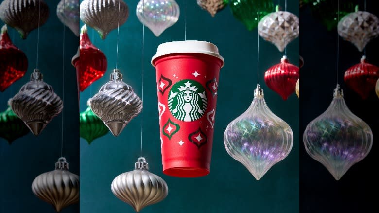 red Starbucks cup as ornament