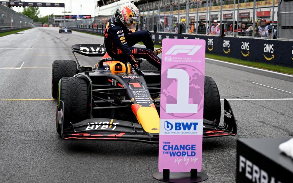 Formula One F1 - Canadian Grand Prix - Circuit Gilles Villeneuve, Montreal, Canada - June 18, 2022 Red Bull's Max Verstappen after finishing in pole position after qualifying - Jim Watson/Pool via Reuters