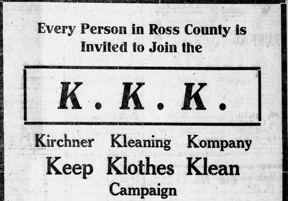 An odd ad appeared in the Gazette as an advertising ploy for Kirchner Kleaning Kompany.