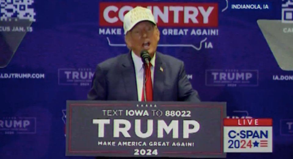 Donald Trump’s rally in Iowa was derailed on Sunday (C-SPAN)