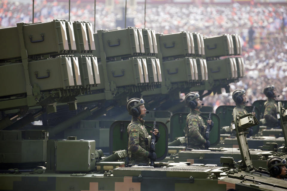 Soldiers of People's Liberation Army (PLA) stand on military vehicles travelling past Tiananmen Square during the military parade marking the 70th founding anniversary of People's Republic of China, on its National Day in Beijing, China October 1, 2019. (Photo: Jason Lee/Reuters)