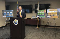 California Insurance Commissioner Dave Jones talks about the costs of recent wildfires during a news conference in Sacramento, Calif. Insurance claims from last month's California wildfires already are at $9 billion and expected to increase, the state's insurance commissioner announced Wednesday. (AP Photo/Kathleen Ronayne)