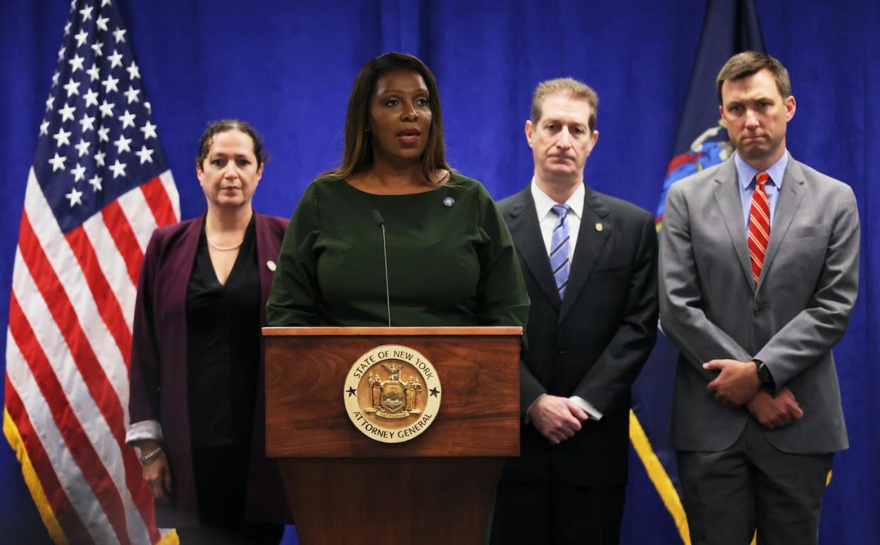 New York Attorney General Letitia James announced a $250 million lawsuit against former president Donald Trump on Sept. 21, 2022 . <a href="https://media.gettyimages.com/photos/attorney-general-letitia-james-speaks-during-a-press-conference-at-picture-id1425941143" rel="nofollow noopener" target="_blank" data-ylk="slk:Michael M. Santiago/Getty Images;elm:context_link;itc:0;sec:content-canvas" class="link ">Michael M. Santiago/Getty Images </a>