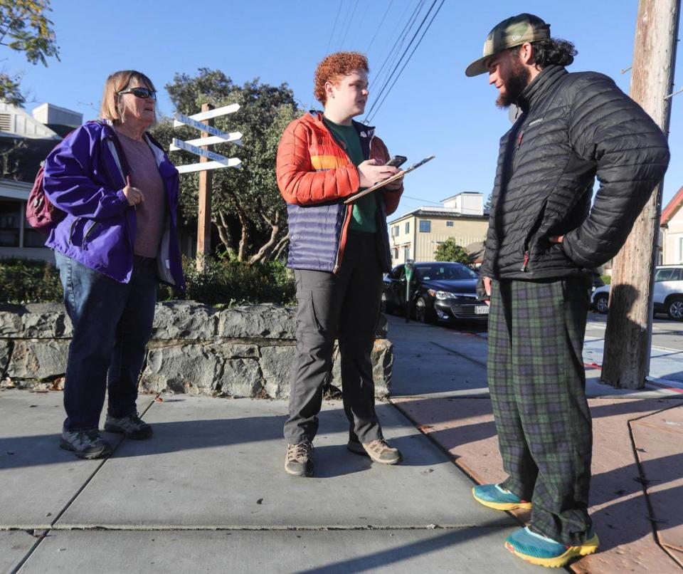 Karen Blum and John Lynch interview Antonio Michael Gomez. The Point-In-Time Count of the county’s unhoused population took place on Jan. 23, 2024.