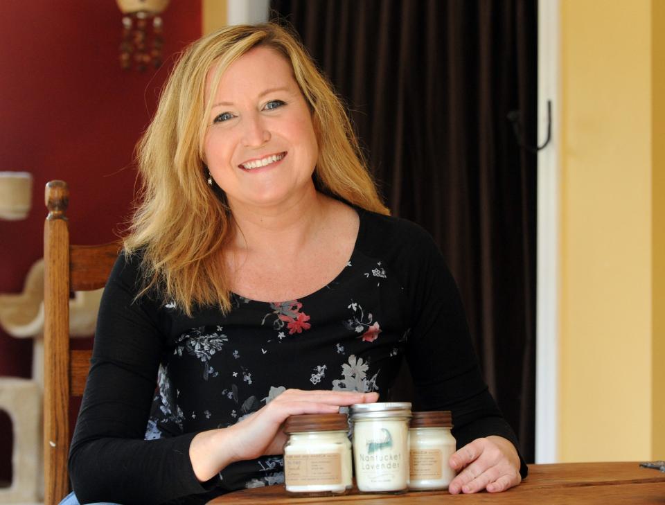 Maggie Dwyer, owner of Cape Cod Soy Candle, has made candles from her Marstons Mills home for several years and sells them online and in local shops, including Whole Foods in Hyannis.