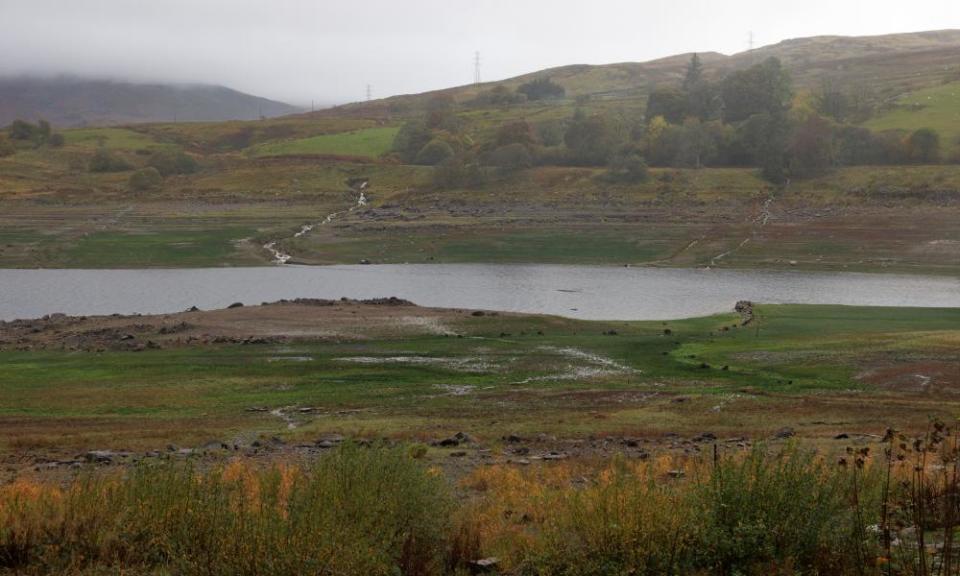 The remains of the village of Capel Celyn as seen in October 2022, exposed because of low water levels.