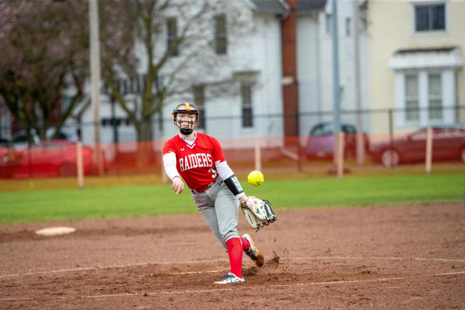 Hornell pitcher Lexi Smith deals to the plate during Wednesday evening's 5-4 walk-off win over visiting Livonia.