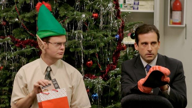 "The Office" Christmas episode "Christmas Party" starring Rainn Wilson as Dwight Schrute and Steve Carell as Michael Scott<p>NBC</p>