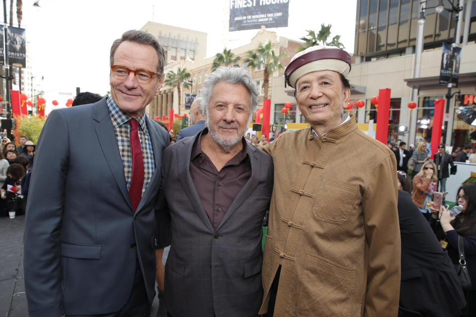 Bryan Cranston, Dustin Hoffman and James Hong seen at DreamWorks Animation and Twentieth Century Fox World Premiere of 'Kung Fu Panda 3' at TCL Chinese Theater on Saturday, Jan. 16, 2016, in Hollywood, CA. (Photo by Eric Charbonneau/Invision for Twentieth Century Fox/AP Images)