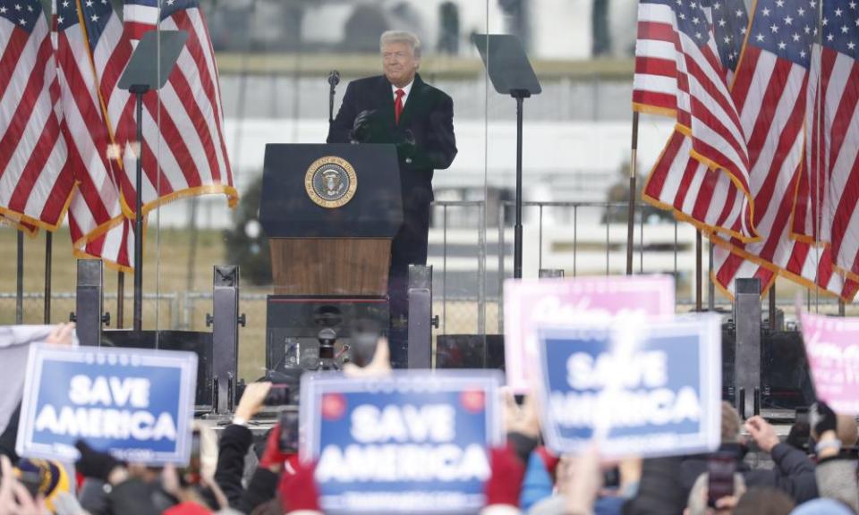 Donald Trump addresses supporters at the Ellipse in Washington, urging them to march on the Capitol.