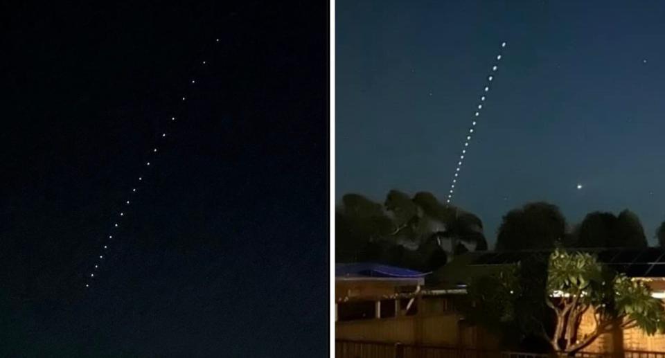 Social media was flooded with photos of Starlink satellite trails over the weekend. Source: Facebook