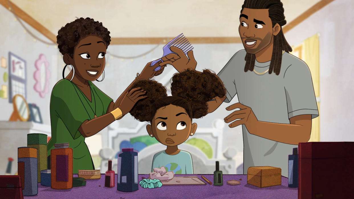 Angela Young, Zuri Young Love and Stephen Love. Photo by courtesy of Max/Sony Pictures Animation.