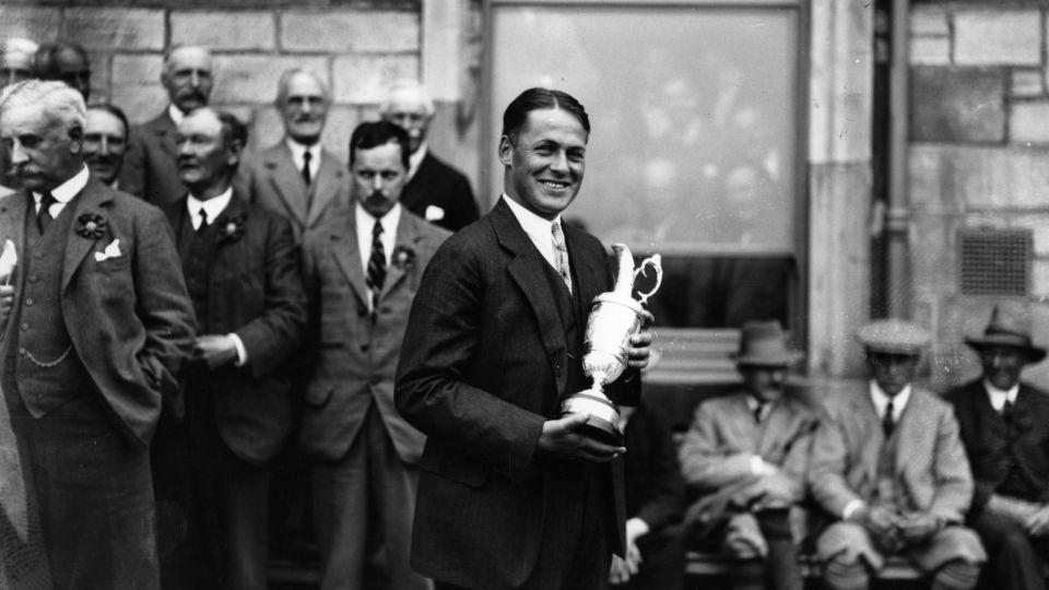 Jones celebrates the second of his three Open Championship wins after victory at St. Andrews, Scotland, in 1927. - Central Press/Hulton Archive/Getty Images