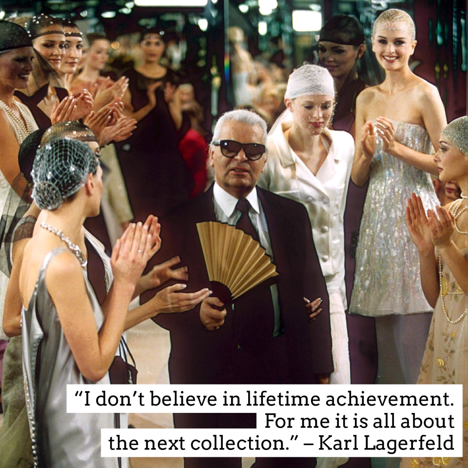 Karl Lagerfeld closing his Chanel show in 1998.