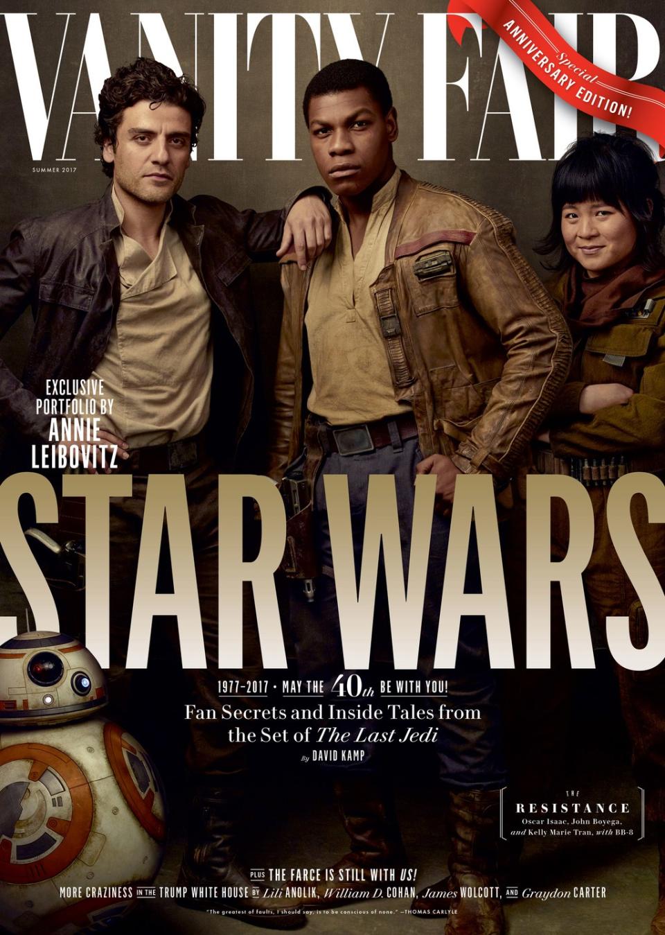 Oscar Isaac, John Boyega, and Kelly Marie Tran on the cover of Vanity Fair special Star Wars Issue