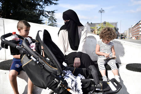 Demonstration on the first day of the implementation of the Danish face veil ban in Copenhagen, Denmark August 1, 2018. Mads Claus Rasmussen/Ritzau Scanpix/via REUTERS