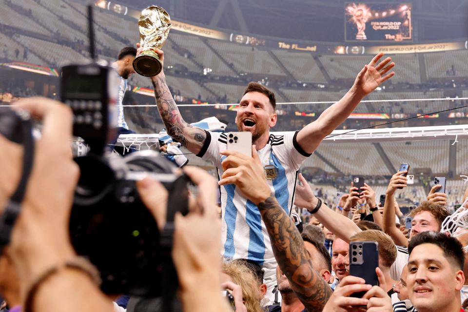 Lionel Messi celebrates after the win.